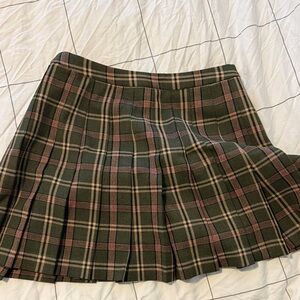 Aritzia Green and Pink Plaid A-Line Skirt